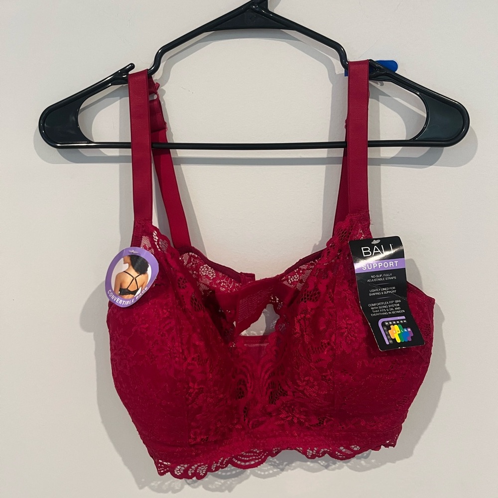 Bali Women's Lace Support Bra - Deep Red